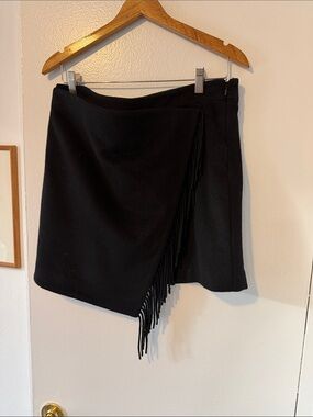 Milly Black Asymmetrical Fringe Wrap Skirt